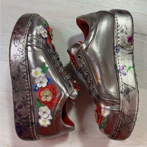 Seniorah Floral Embroidered and Embellished Metallic Sneakers, estimated size 8